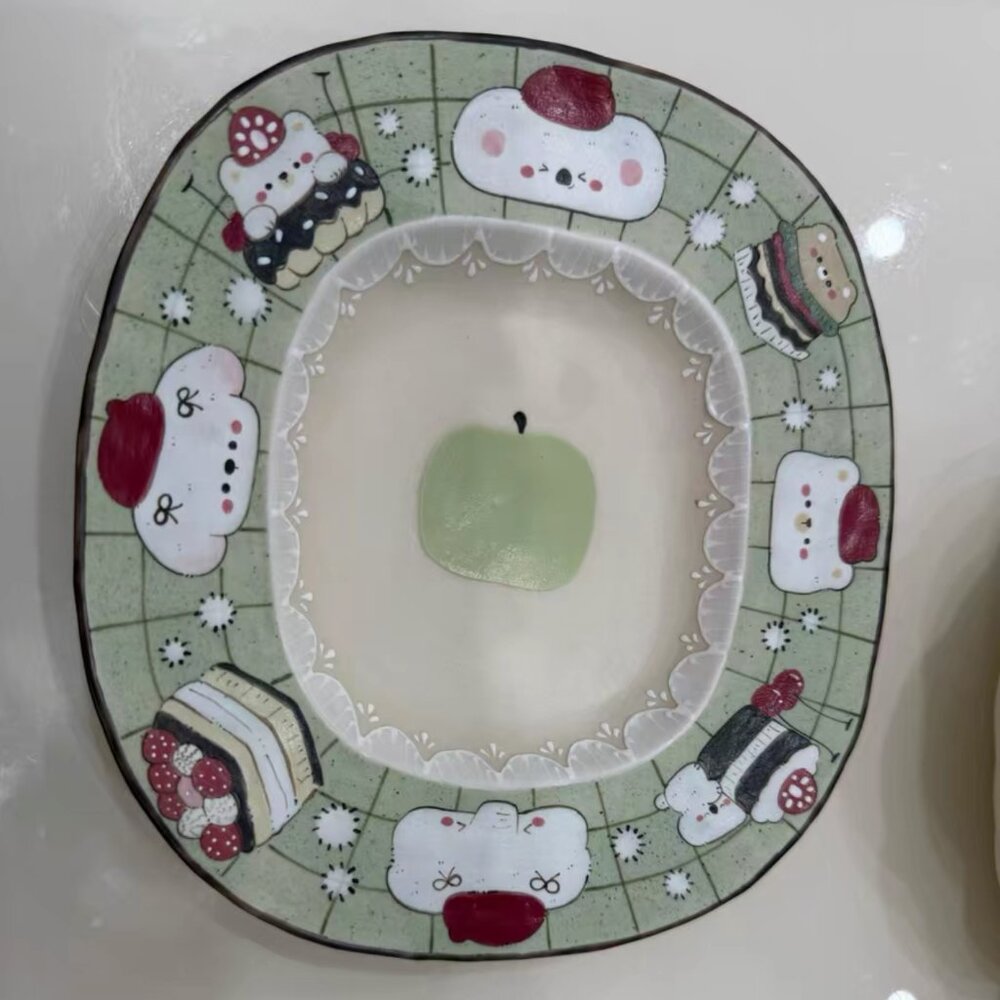 handmade plate with cake design